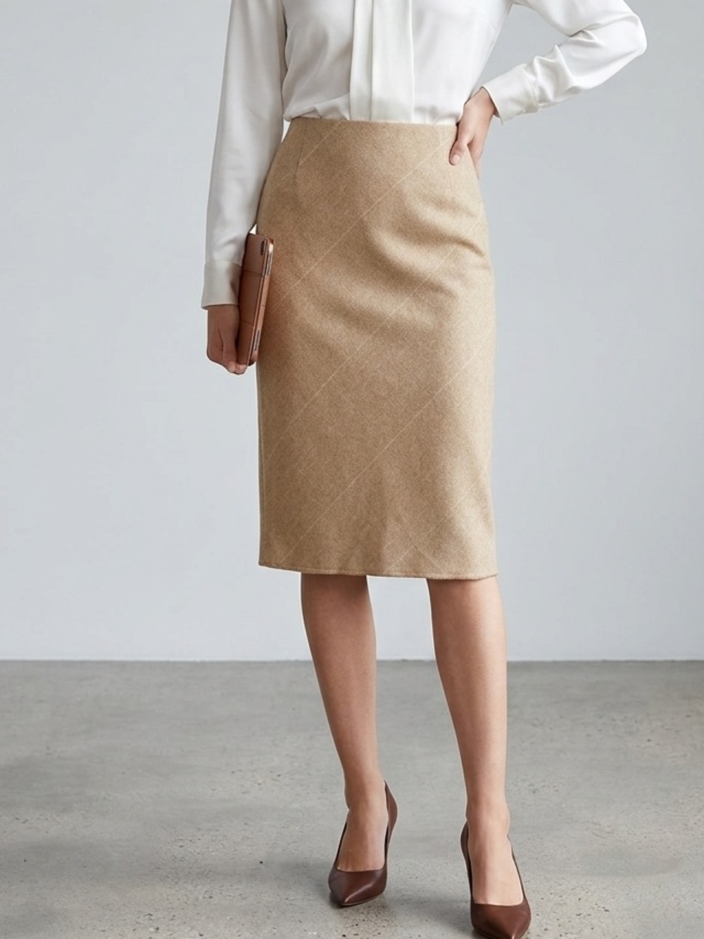Strenesse Blue Side Zip Argyle Tan Wool Pencil Skirt Womens Size 34 US 4